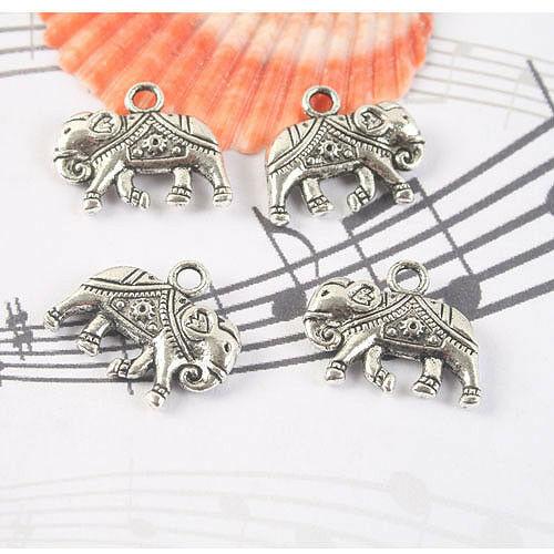 5pcs tibetan  silver color 2sided elephant pendant charm G1125