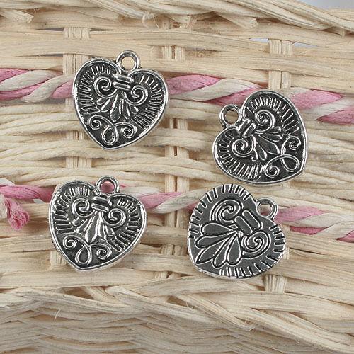 12pcs antiqued silver pattern flower  heart shape pendant G886