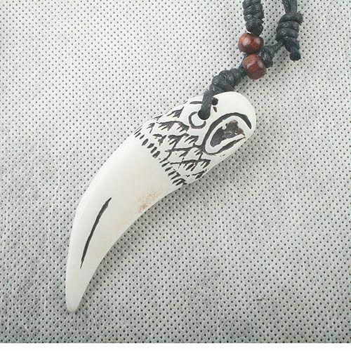 1pc tooth eagle design Imitate with wooden beads Pendant Necklace C833