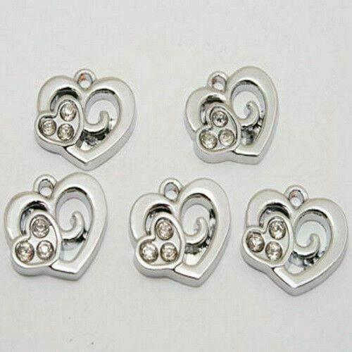 10pcs 18KGP zircon heart charms/pendants w1009
