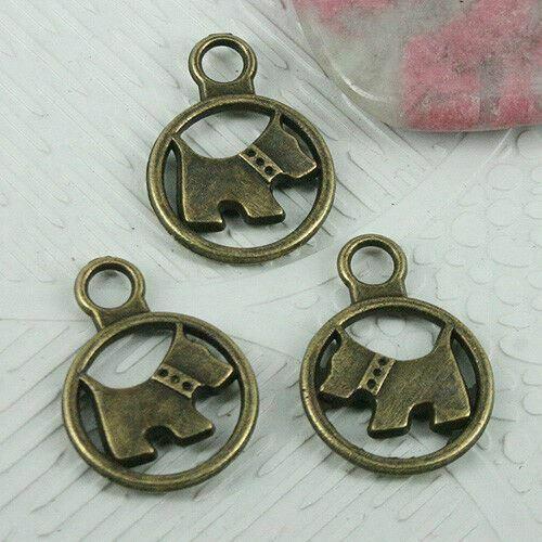 14pcs antiqued bronze tone 2sided round dog design charms EF0785