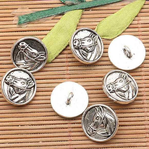 10pcs dark silver tone horse head pattern round button design charms EF2577