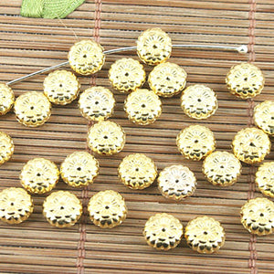 50pcs gold color 7mm round 2sided flower pattern spacer beads h0229