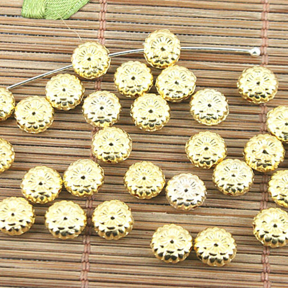 50pcs gold color 7mm round 2sided flower pattern spacer beads h0229