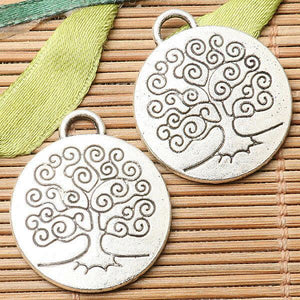 14pcs dark silver color round shaped 2sided tree pattern charms  EF2650