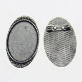 Lote de 2 cabujón ovalado de color plata tibetana de 25 x 35/25 x 18 mm, 30 x 40 mm y 13 x 18 mm, con diseño de broche.