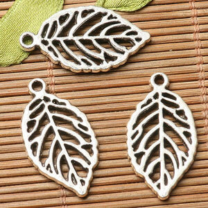 32pcs dark silver color 2sided hollow leaf design charms  EF2778