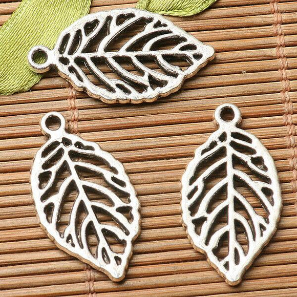 32pcs dark silver color 2sided hollow leaf design charms  EF2778