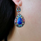 One pair antiqued silver color stone cabochon Tear-shape Earring Hook Jewerly