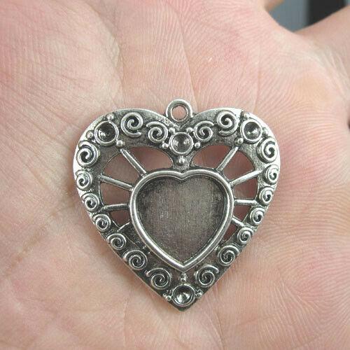 10pcs   antiqued silver heart cabochon settings(cabochon size 11x12mm) G388