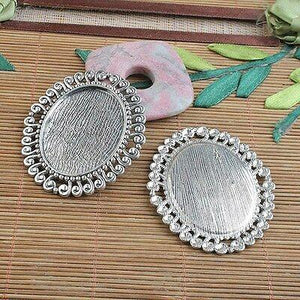 2pcs tibetan silver 57x49mm rim cabochon settings findings h3990