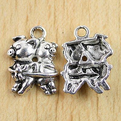 14pcs Tibetan silver cute double pig pendants h0739