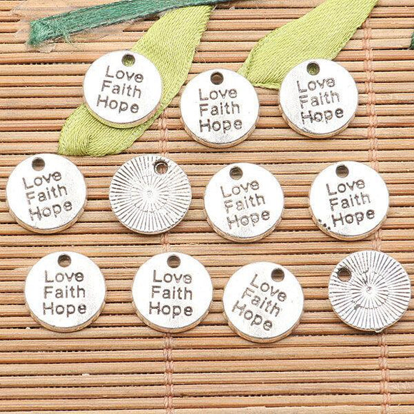 20pcs tibetan silver color round shaped Love Faith Hope lettering charms h0235