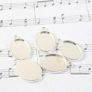 10pcs silver tone drop cabochon settings G1416