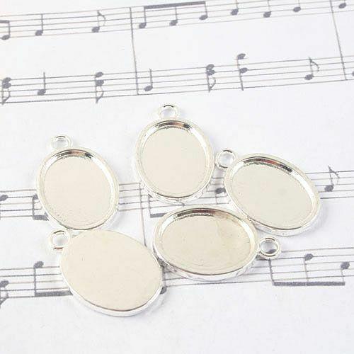 10pcs silver tone drop cabochon settings G1416