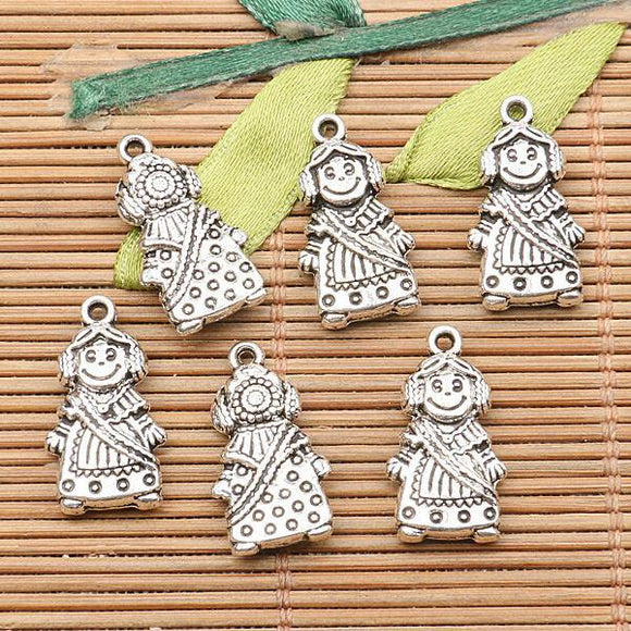 7pcs tibetan silver color crafted cute doll design  charms EF2581
