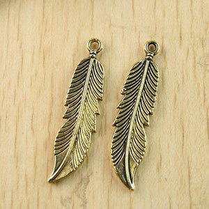 20pcs dark gold-tone feather charm findings h1299