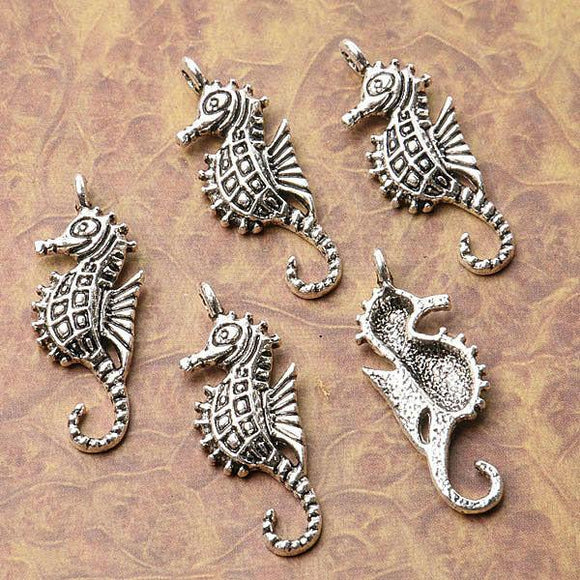 Tibetan silver plated sea horse charm pendants   12pcs  EF3517