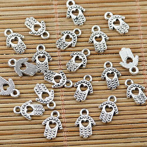 74pcs tibetan silver tone hollow heart hand design charms EF1714