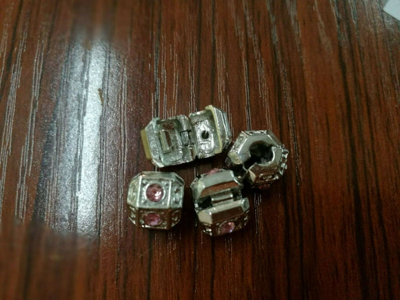 Pink CRYSTAL EUROPEAN STOPPER CLIP/LOCKS BEADS CHARMS dull silver 5pcs 10x9mm