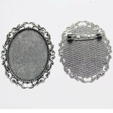 Lote de 2 cabujón ovalado de color plata tibetana de 25 x 35/25 x 18 mm, 30 x 40 mm y 13 x 18 mm, con diseño de broche.
