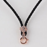 Black Color Necklace Cord Knot Rhinestones Bail Link Clasp   1pc CL15
