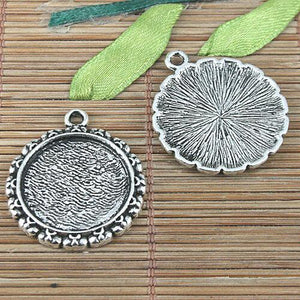 6pcs Tibetan silver color 26mm round cabochon settings charms EF0983