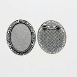 Lote de 2 cabujón ovalado de color plata tibetana de 25 x 35/25 x 18 mm, 30 x 40 mm y 13 x 18 mm, con diseño de broche.