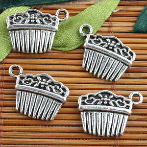 Tibetan Silver color 2sided hairpins style charms 14pcs EF0095