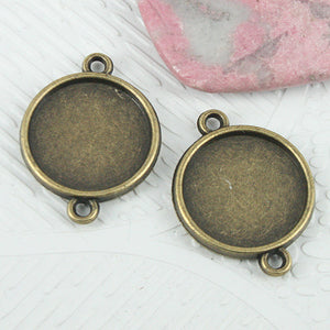 10pcs antiqued bronze color 2sided round 16mm cabochon settings connector EF0694