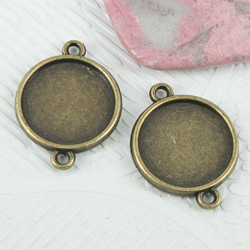 10pcs antiqued bronze color 2sided round 16mm cabochon settings connector EF0694