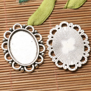 3pcs dark silver floral rim oval shaped cabochon setting in 25x18mm EF3244