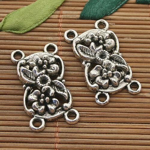 6pcs dark silver tone flower connector findings h3946