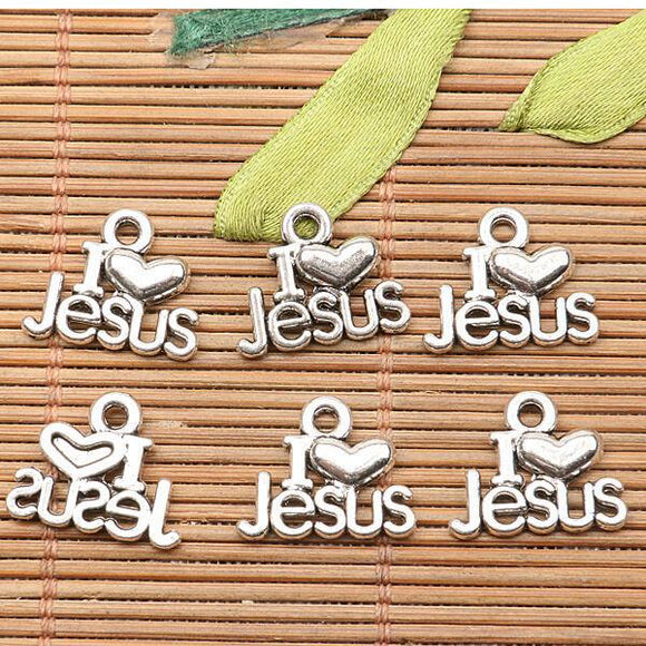 24Pcs  tibetan silver tone I love Jesus  design charms H0986