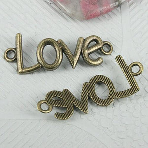 6pcs antiqued bronze tone curved Love word connector EF0874