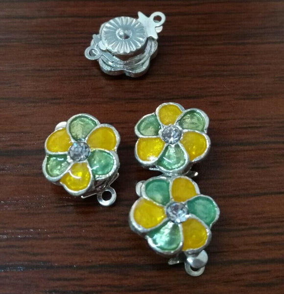 11mm Yellow Enamel Rhinestone Flower Connector Jewerly Silver color 4pc MME1017