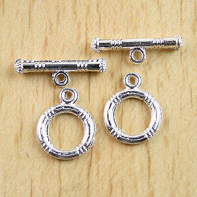 20sets silver-tone round toggle clasps h0740
