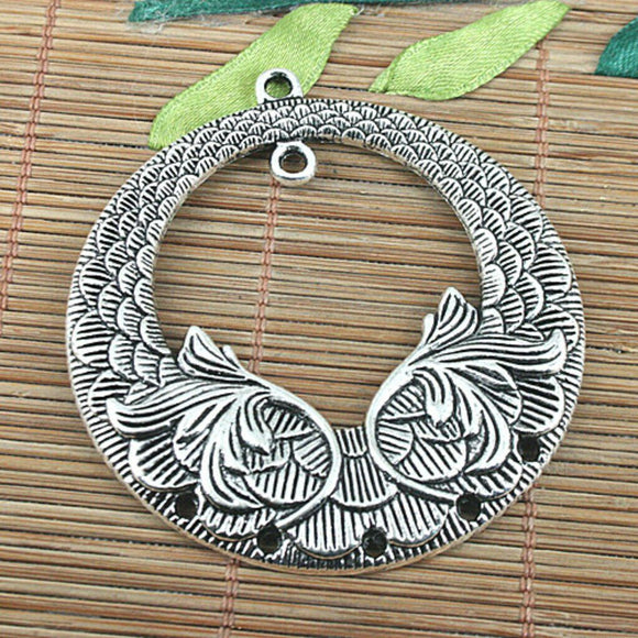 1pcs Tibetan silver round flower-stamped connector H0857