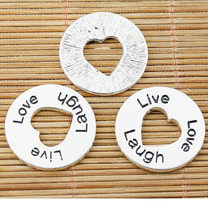 5pcs tibetan silver round Love Laugh Live lettering charms EF1449