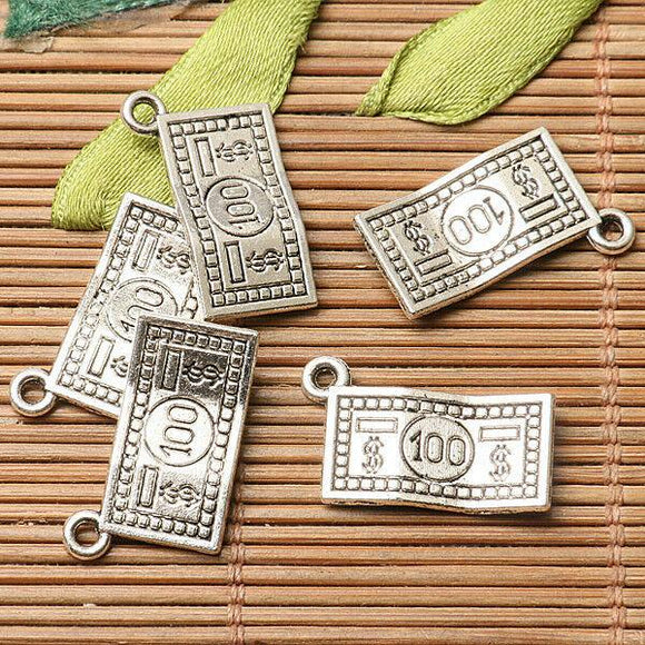 30pcs dark silver color 2sided US Dollar paper money design charms  EF2767