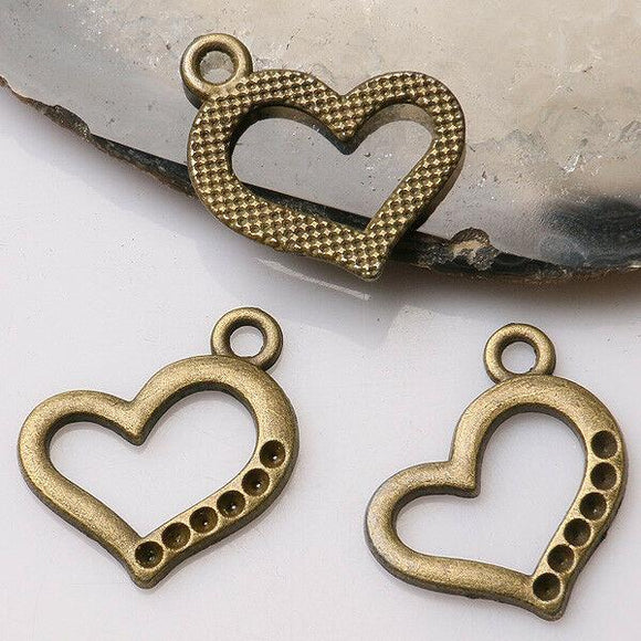 14pcs antiqued bronze color heart shaped   charms  EF3434