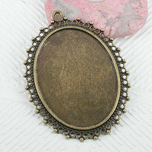 2pc antiqued bronze 54x40mm oval cabochon settings /photo frame EF0686