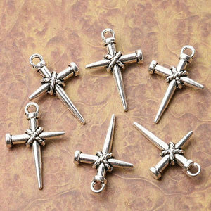 Tibetan silver plated nail cross charm pendants  50pcs  EF3535