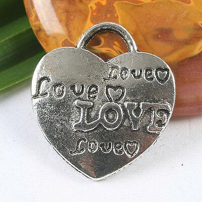 8pcs dark silver tone LOVE heart pendant charm h3421