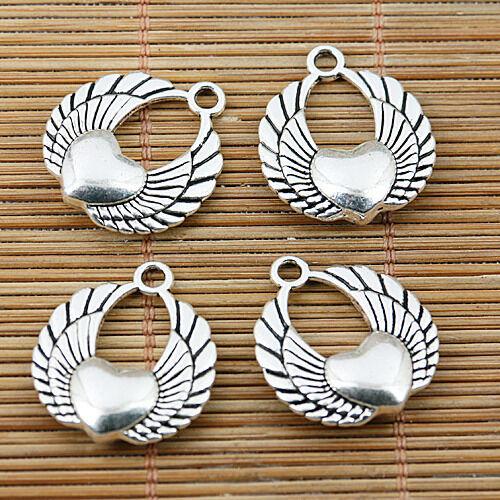 5pcs Tibetan silver tone 2sided  nice heart wing charms EF1603