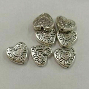 16pcs antiqued silver color crafted 2sided heart shaped  spacer beads H0743