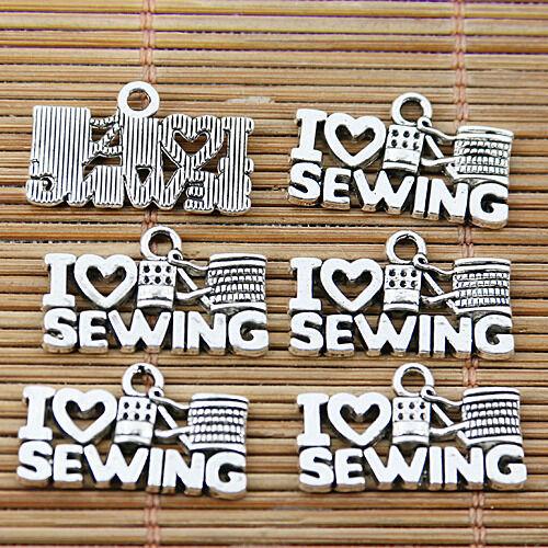16pcs Tibetan silver I LOVE SEWING charms EF1808