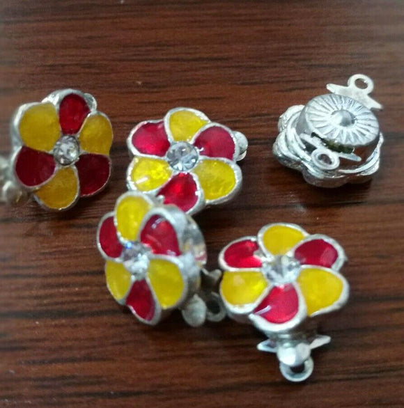 Round 11mm Yellow Enamel Rhinestone Flower Connector Jewerly Silver 4pc MME1011