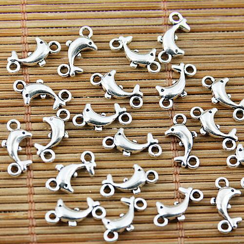 70pcs tibetan silver tone little dolphin charm connector EF1507