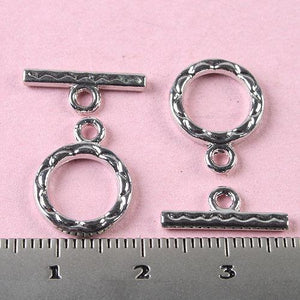 10sets tibetan silver color round flower textured design toggle clasp H0045